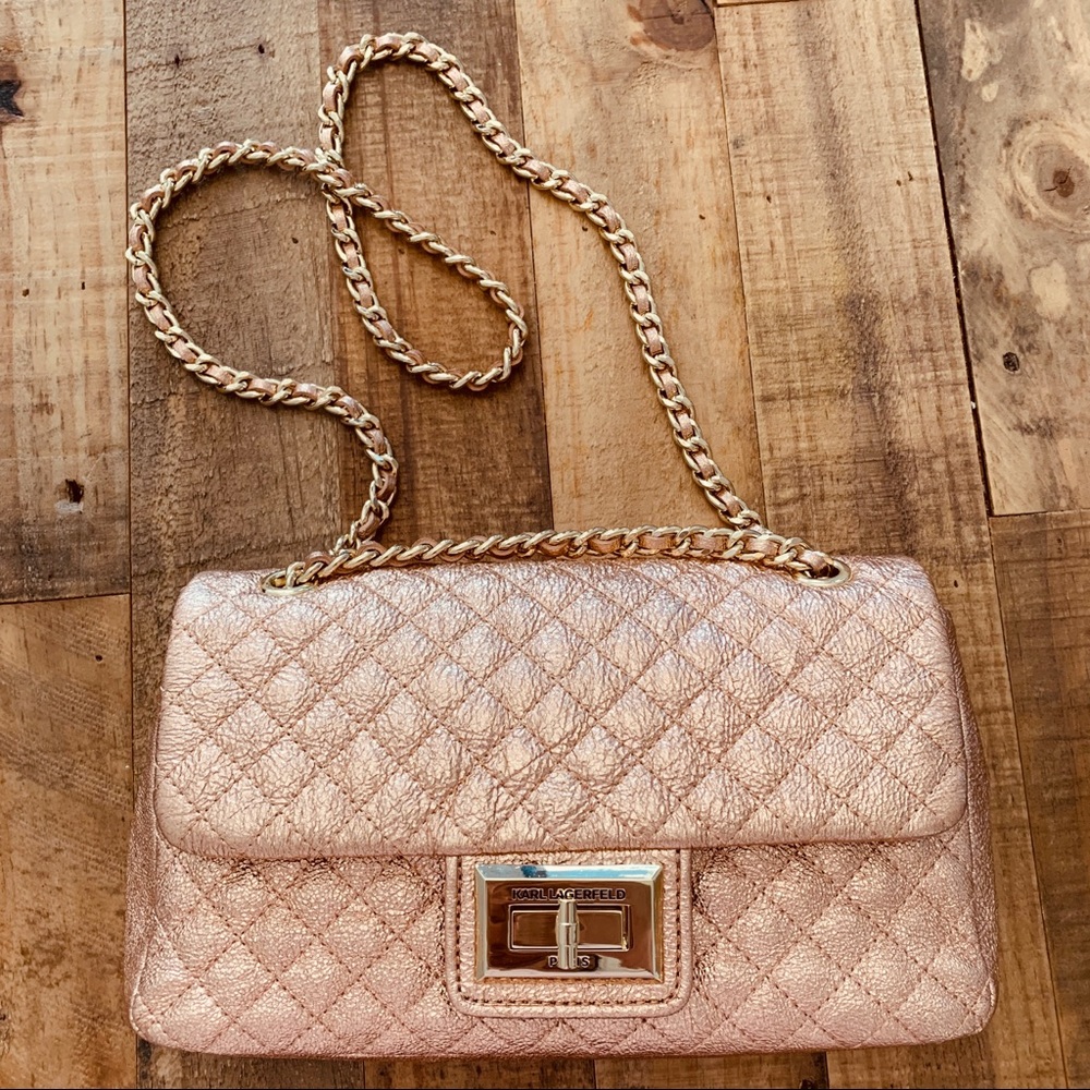 Karl Lagerfeld Agyness flap bag in rose gold